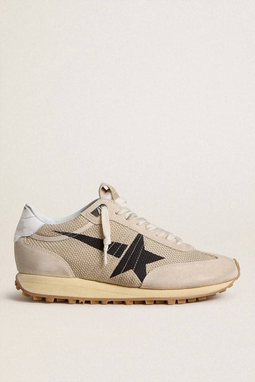 NEW GOLDEN GOOSE men's running marathon sneaker in beige / black